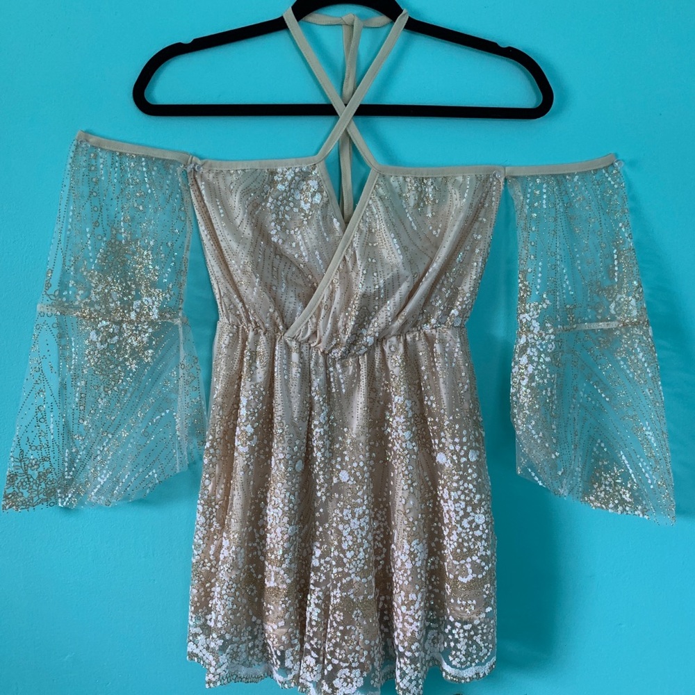 Glitter & Gold Lace Romper - Picture 3 of 7